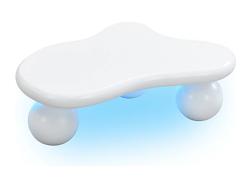 Couchtisch 95x62,5x32 cm - Wolkenform - mit LED-Beleuchtung - runde Beine - weiß