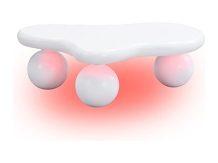 Couchtisch 95x62,5x32 cm - Wolkenform - mit LED-Beleuchtung - runde Beine - weiß