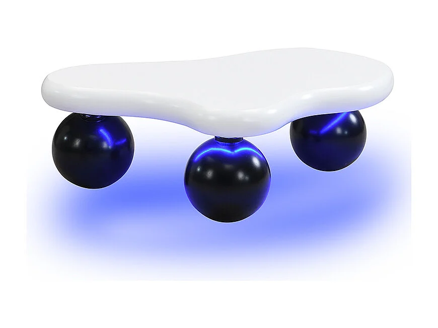 Couchtisch 95x62,5x32 cm - Wolkenform - mit LED-Beleuchtung - runde Beine - weiß + schwarz