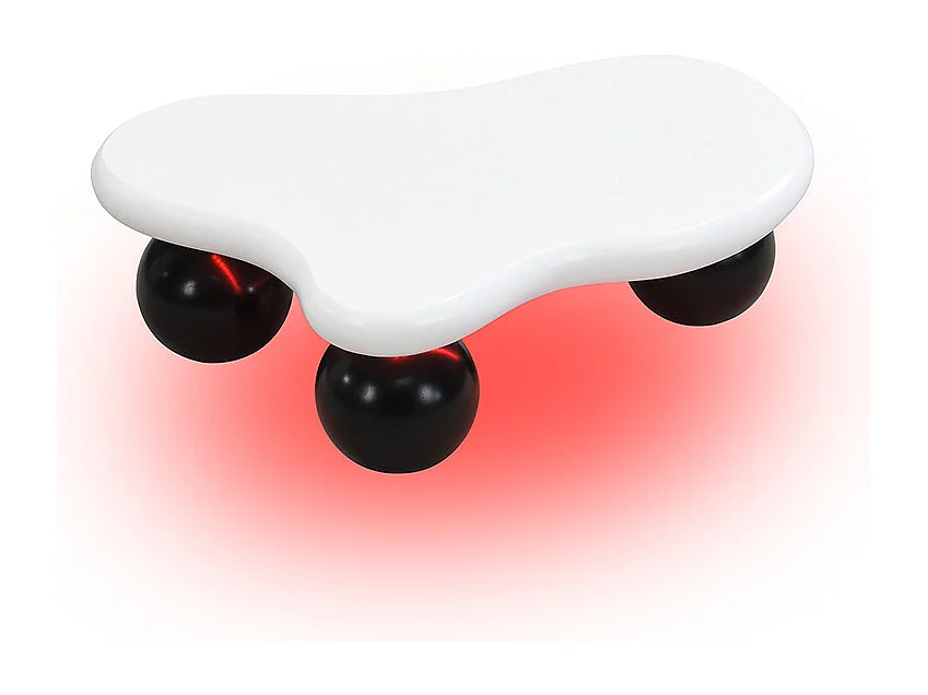 Couchtisch 95x62,5x32 cm - Wolkenform - mit LED-Beleuchtung - runde Beine - weiß + schwarz