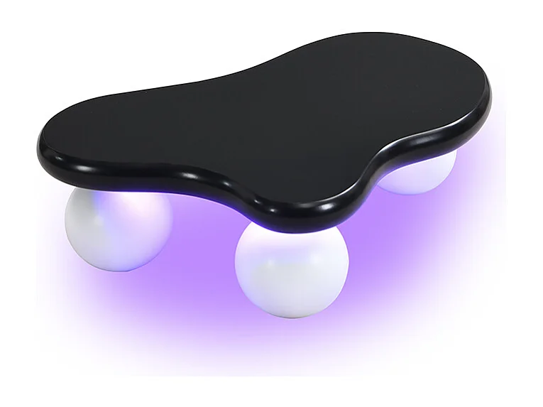 Couchtisch 95x62,5x32 cm - Wolkenform - mit LED-Beleuchtung - runde Beine - schwarz + weiß