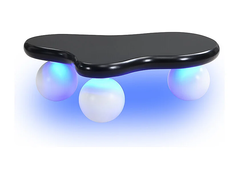 Couchtisch 95x62,5x32 cm - Wolkenform - mit LED-Beleuchtung - runde Beine - schwarz + weiß