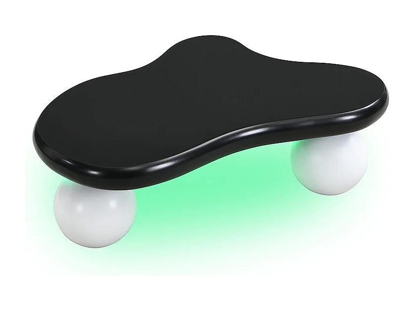 Couchtisch 95x62,5x32 cm - Wolkenform - mit LED-Beleuchtung - runde Beine - schwarz + weiß