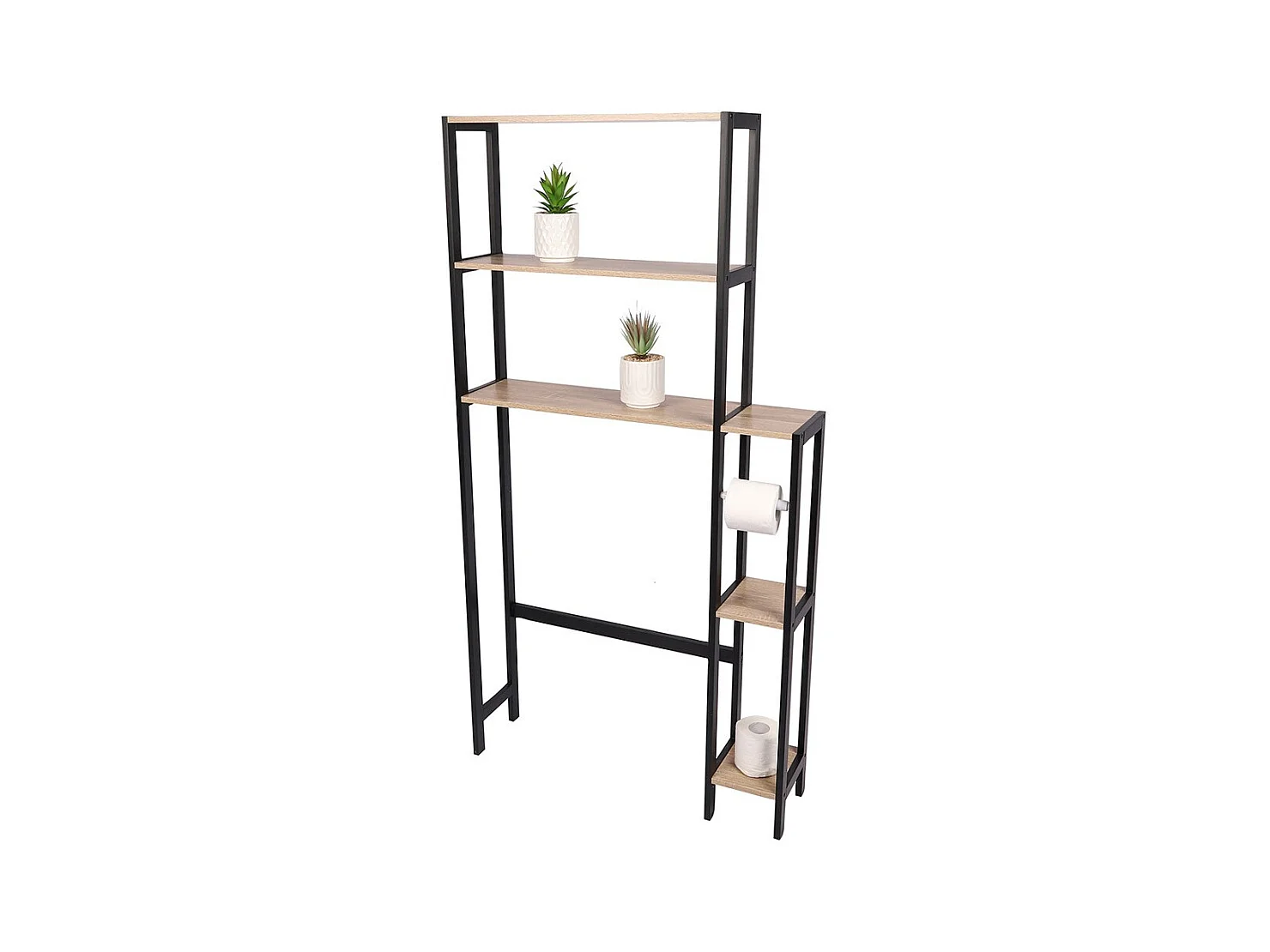 Meuble contour WC HOLBORN chêne et noir avec étagères – Design industriel et pratique