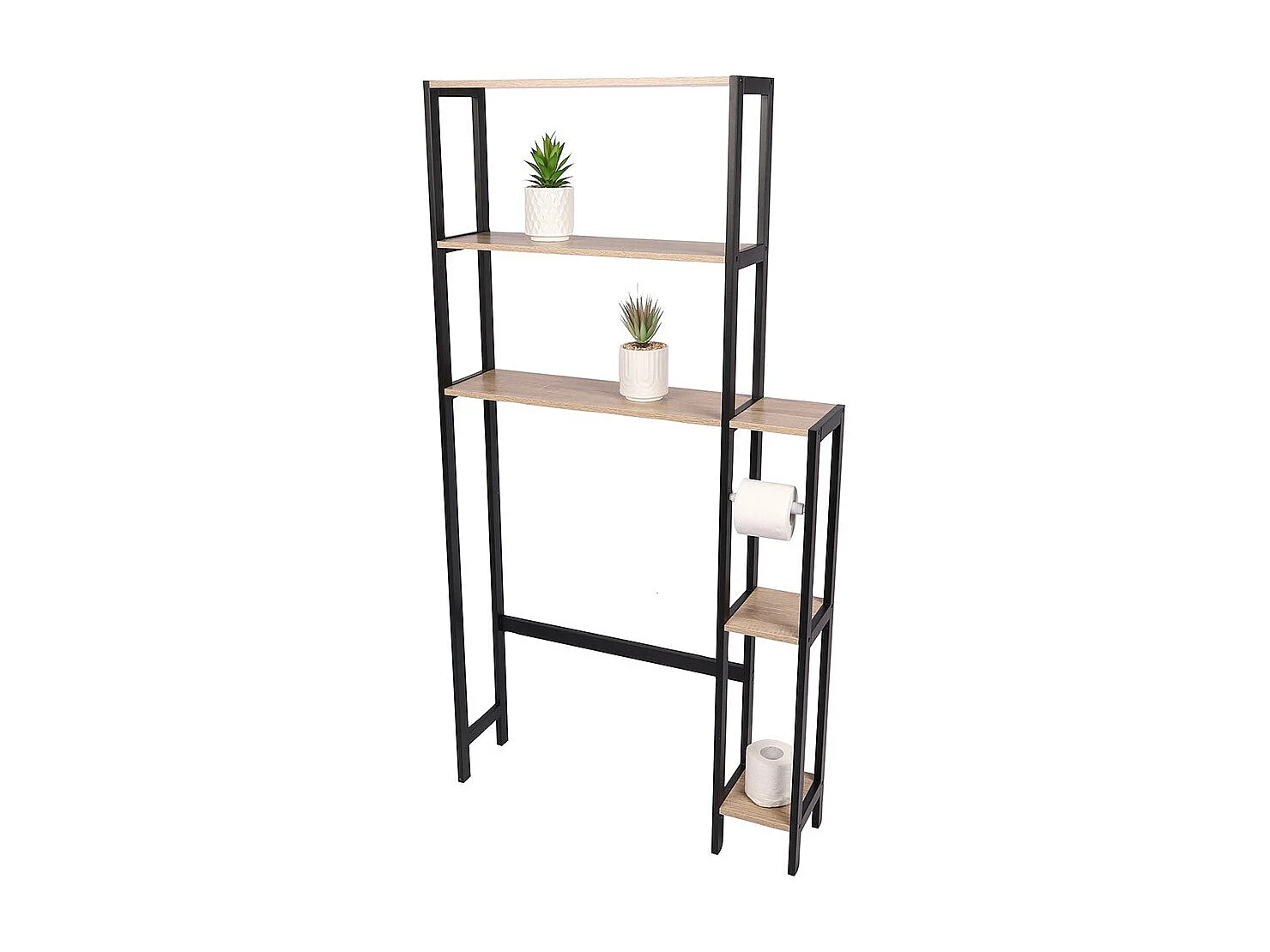 Badkamermeubel HOLBORN in eiken en zwart met planken - Industrieel en praktisch design