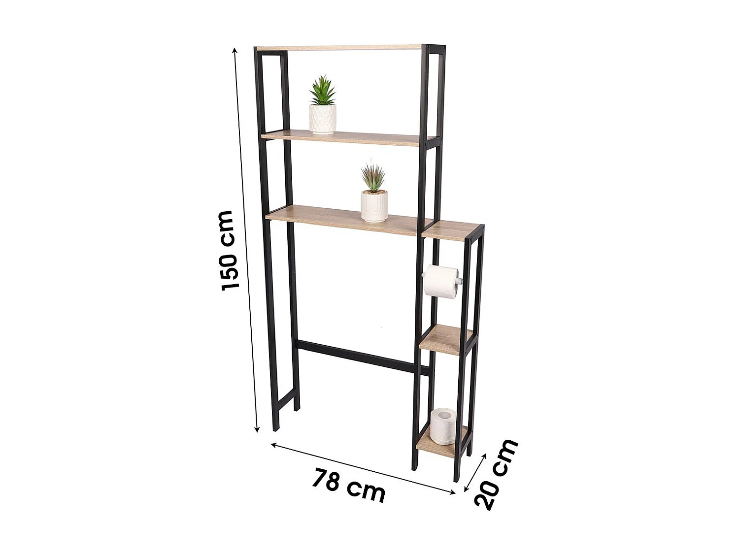 Badkamermeubel HOLBORN in eiken en zwart met planken - Industrieel en praktisch design