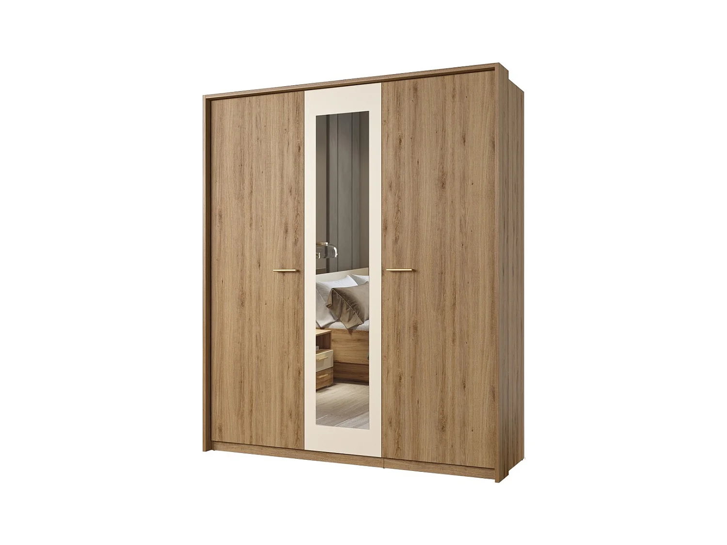 Chambre complète VERTIGO – Lit coffre 160x200, 2 chevets, armoire 3 portes, commode + cadre design