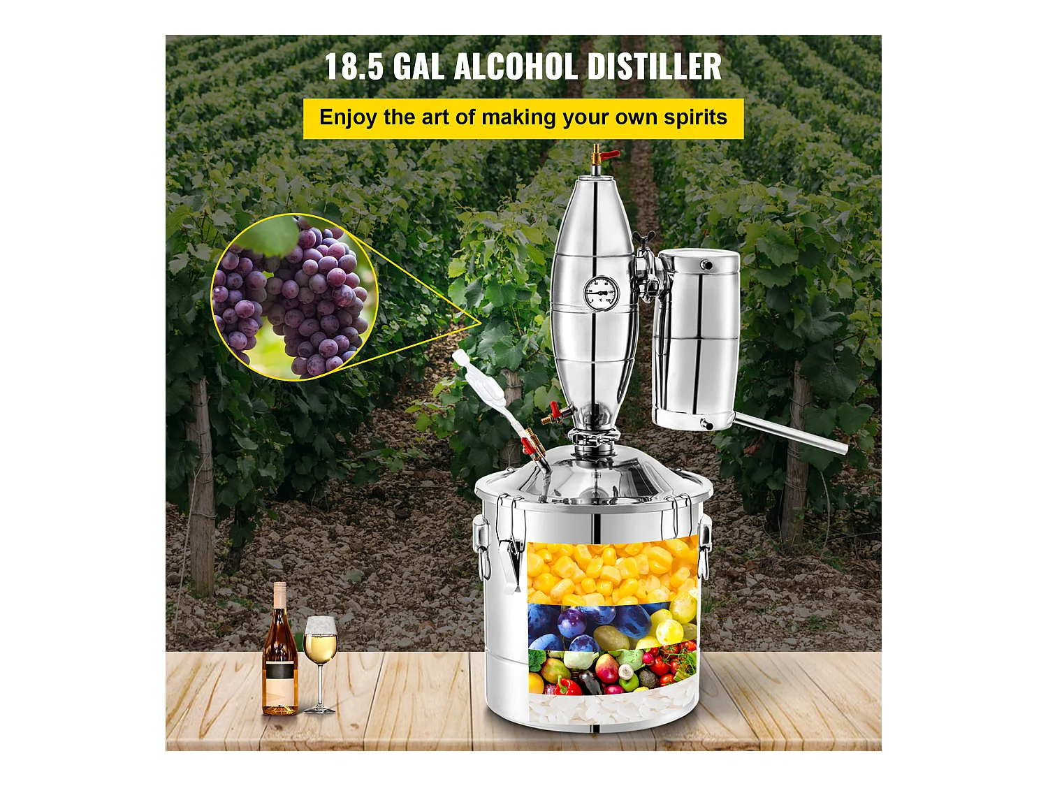 Distillateur d'Alcool SucceBuy 70L, Alambic Moonshine, Chaudière à Vin pour usage domestique