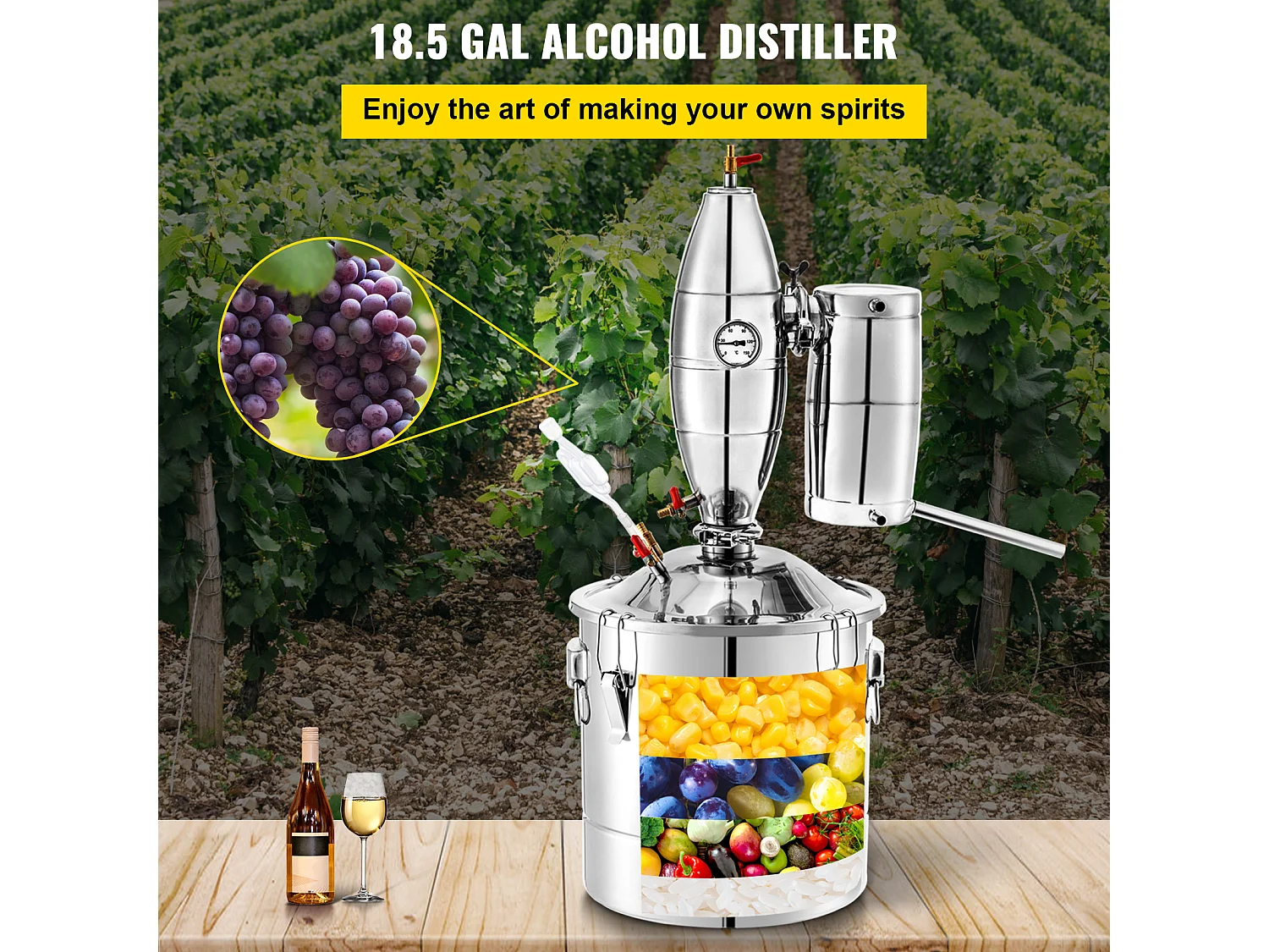 Distillateur d'Alcool SucceBuy 70L, Alambic Moonshine, Chaudière à Vin pour usage domestique