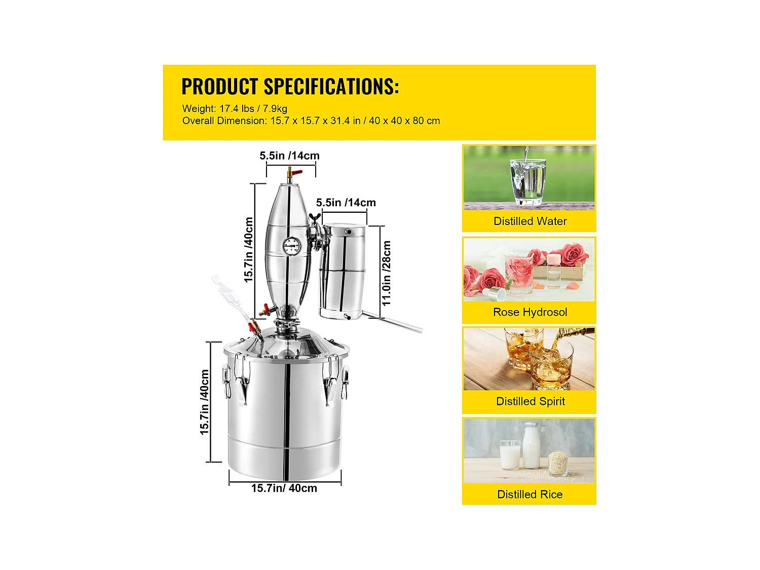 Distillateur d'Alcool SucceBuy 50L Distillateur d'Eau et d'Alcool Moonshine Still, Argent