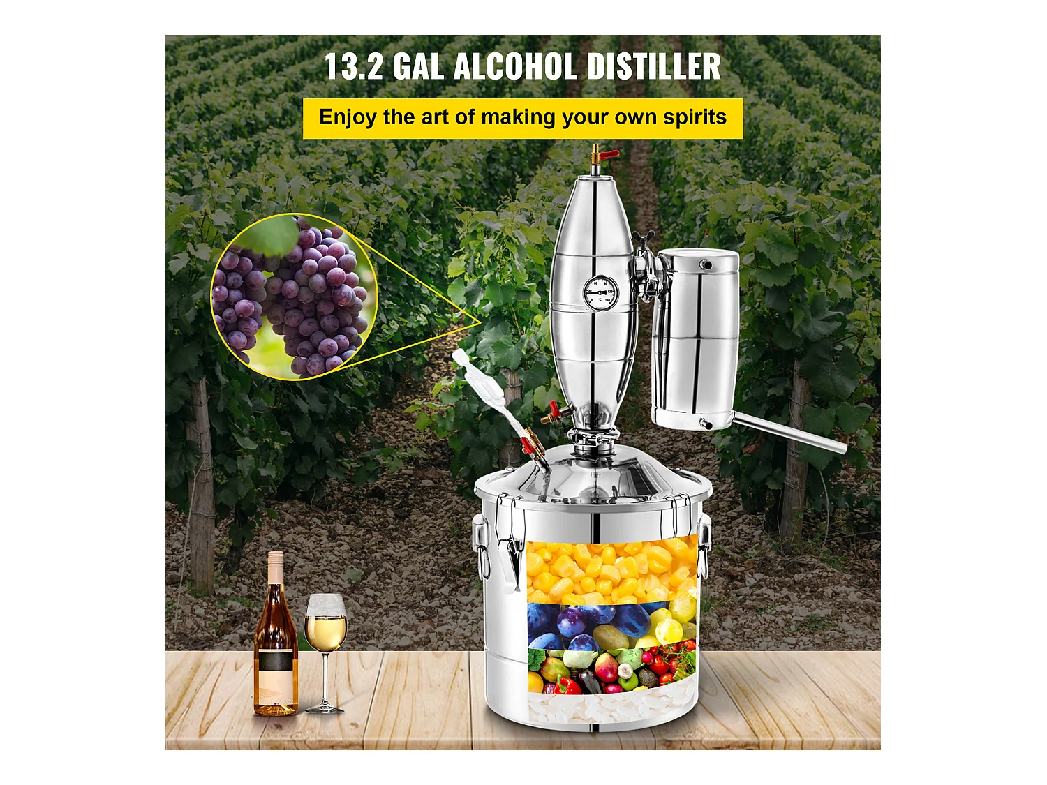 Distillateur d'Alcool SucceBuy 50L Distillateur d'Eau et d'Alcool Moonshine Still, Argent