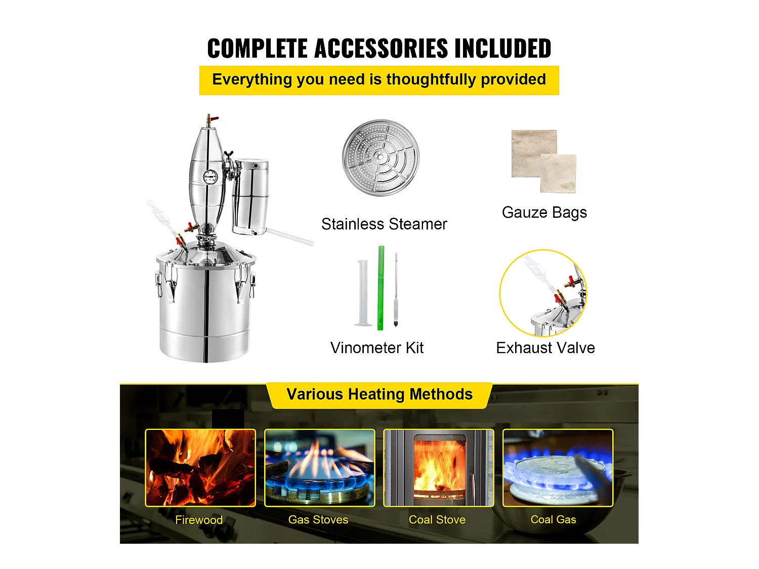 Distillateur d'Alcool SucceBuy 50L Distillateur d'Eau et d'Alcool Moonshine Still, Argent