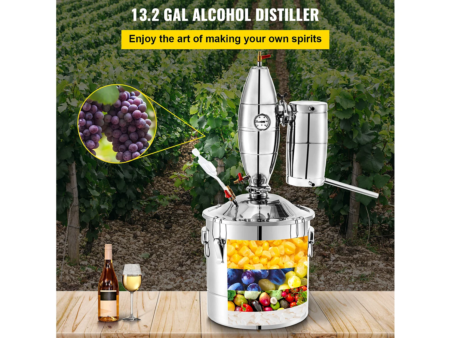 Distillateur d'Alcool SucceBuy 50L Distillateur d'Eau et d'Alcool Moonshine Still, Argent