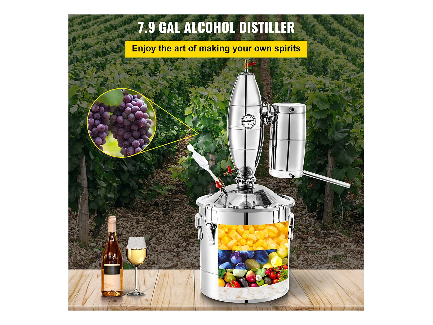 Distillateur d'Alcool SucceBuy Alambic 30 L Inox Home Brewing Kit, Distillateur de Moonshine en Acier Inoxydable, Kit de Brassage Maison