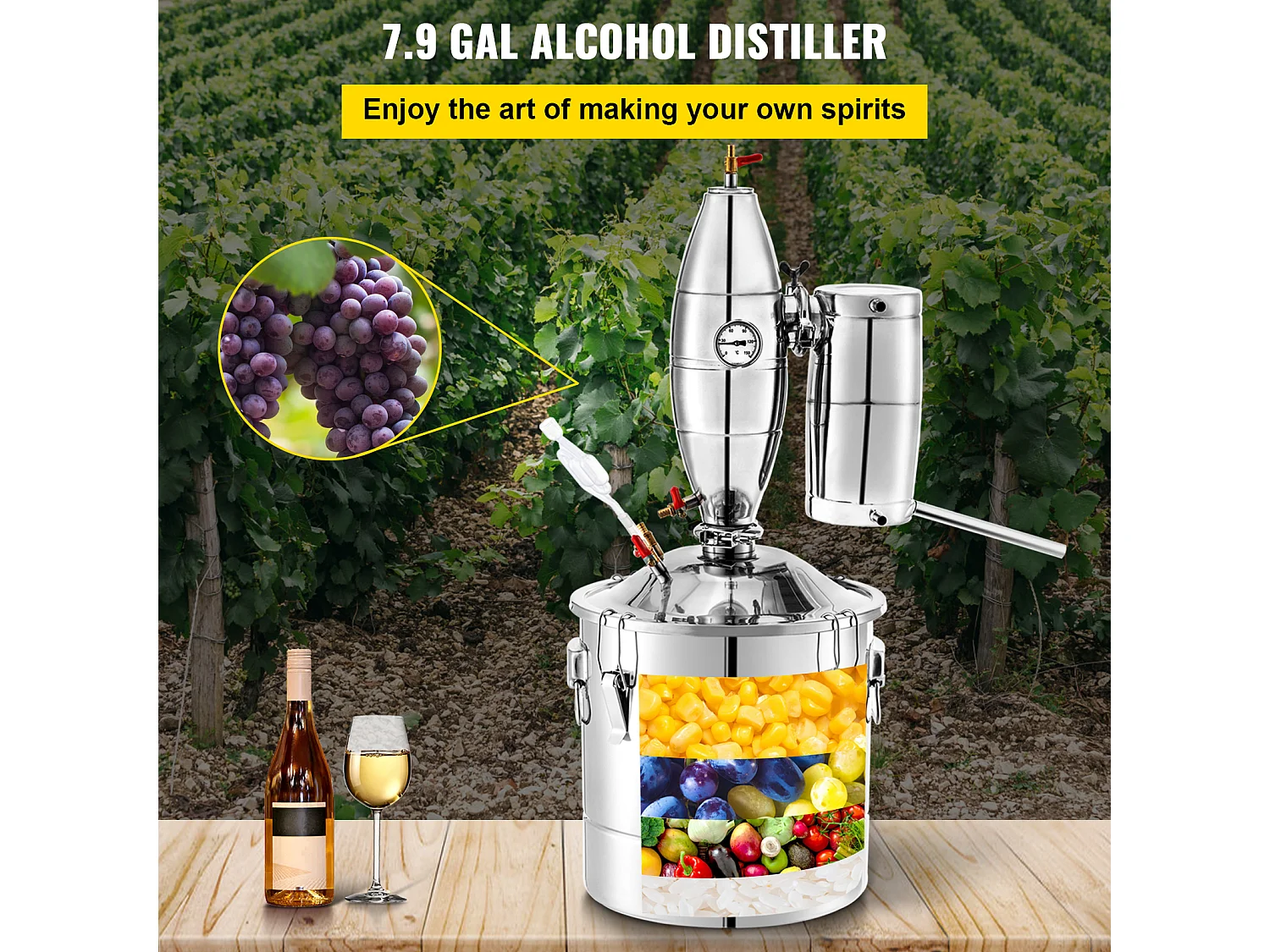Distillateur d'Alcool SucceBuy Alambic 30 L Inox Home Brewing Kit, Distillateur de Moonshine en Acier Inoxydable, Kit de Brassage Maison