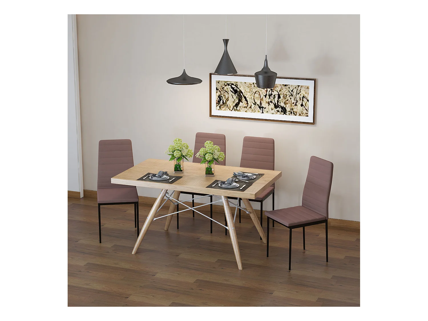 Set 4 sedie imbottite per soggiorno in metallo e tessuto cachi