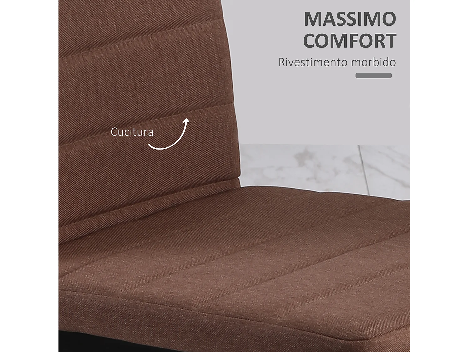 Set 4 sedie imbottite per soggiorno in metallo e tessuto cachi