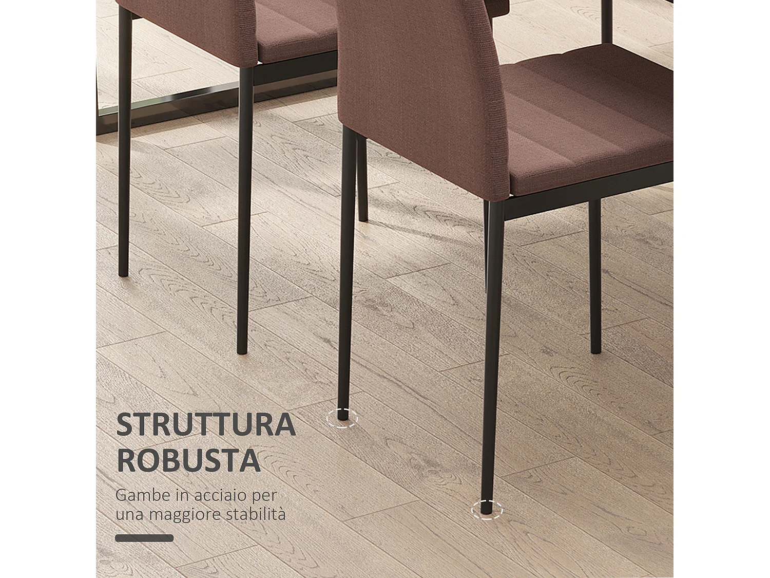 Set 4 sedie imbottite per soggiorno in metallo e tessuto cachi