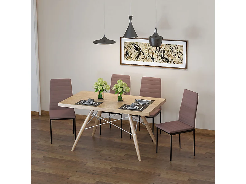 Set 4 sedie imbottite per soggiorno in metallo e tessuto cachi