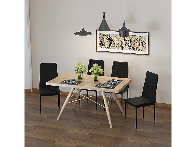 Set 4 Sedie Imbottite per Soggiorno in Metallo e Tessuto Nero