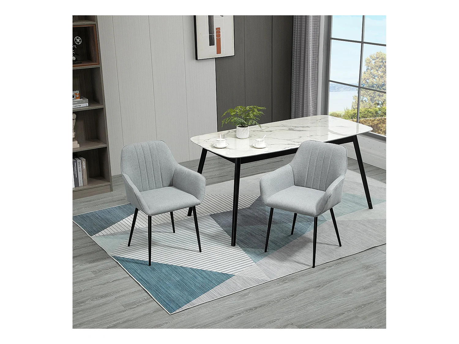 Set 2 sedie da pranzo imbottite in lino e gambe in ferro grigio