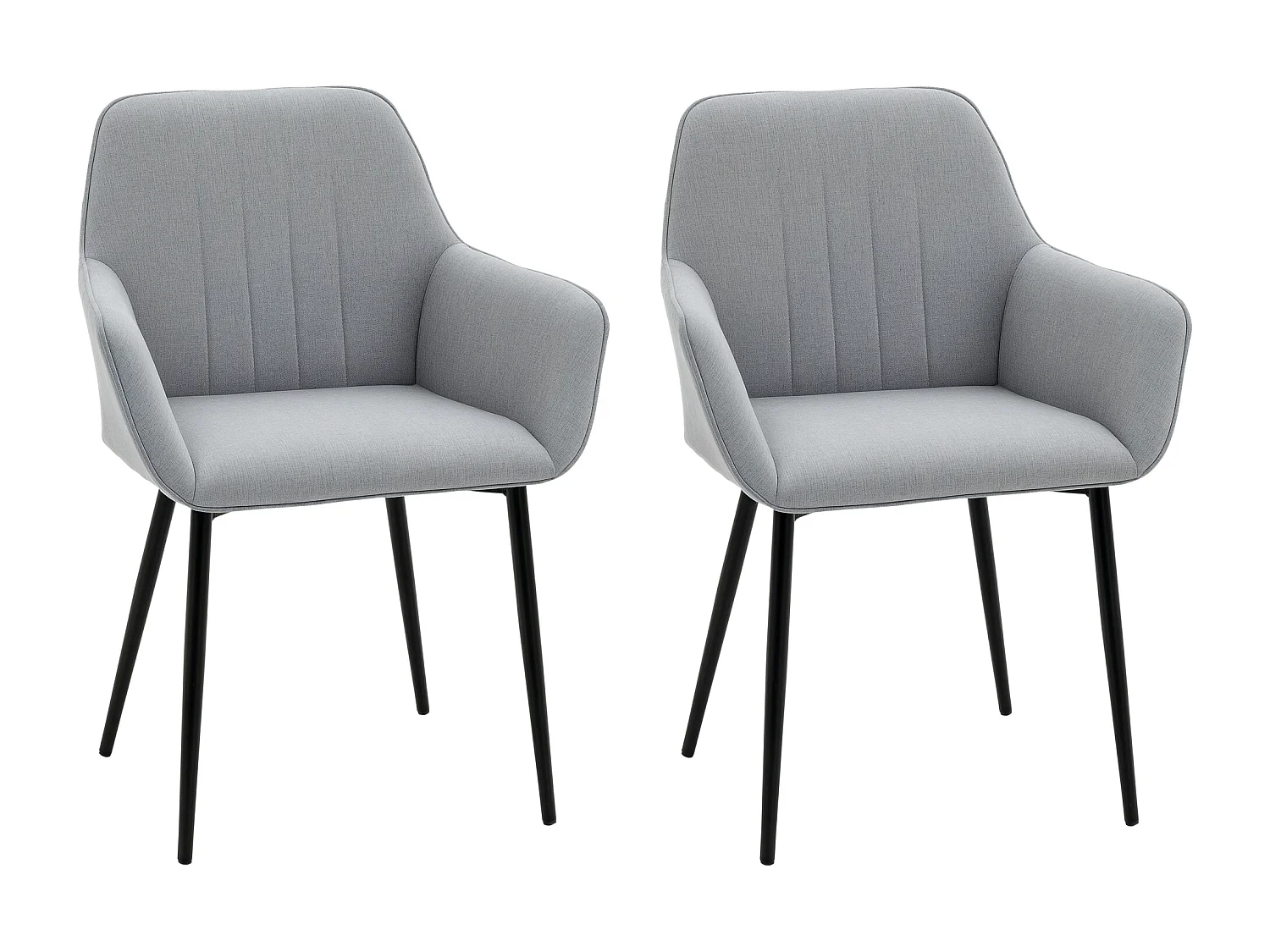 Set 2 sedie da pranzo imbottite in lino e gambe in ferro grigio