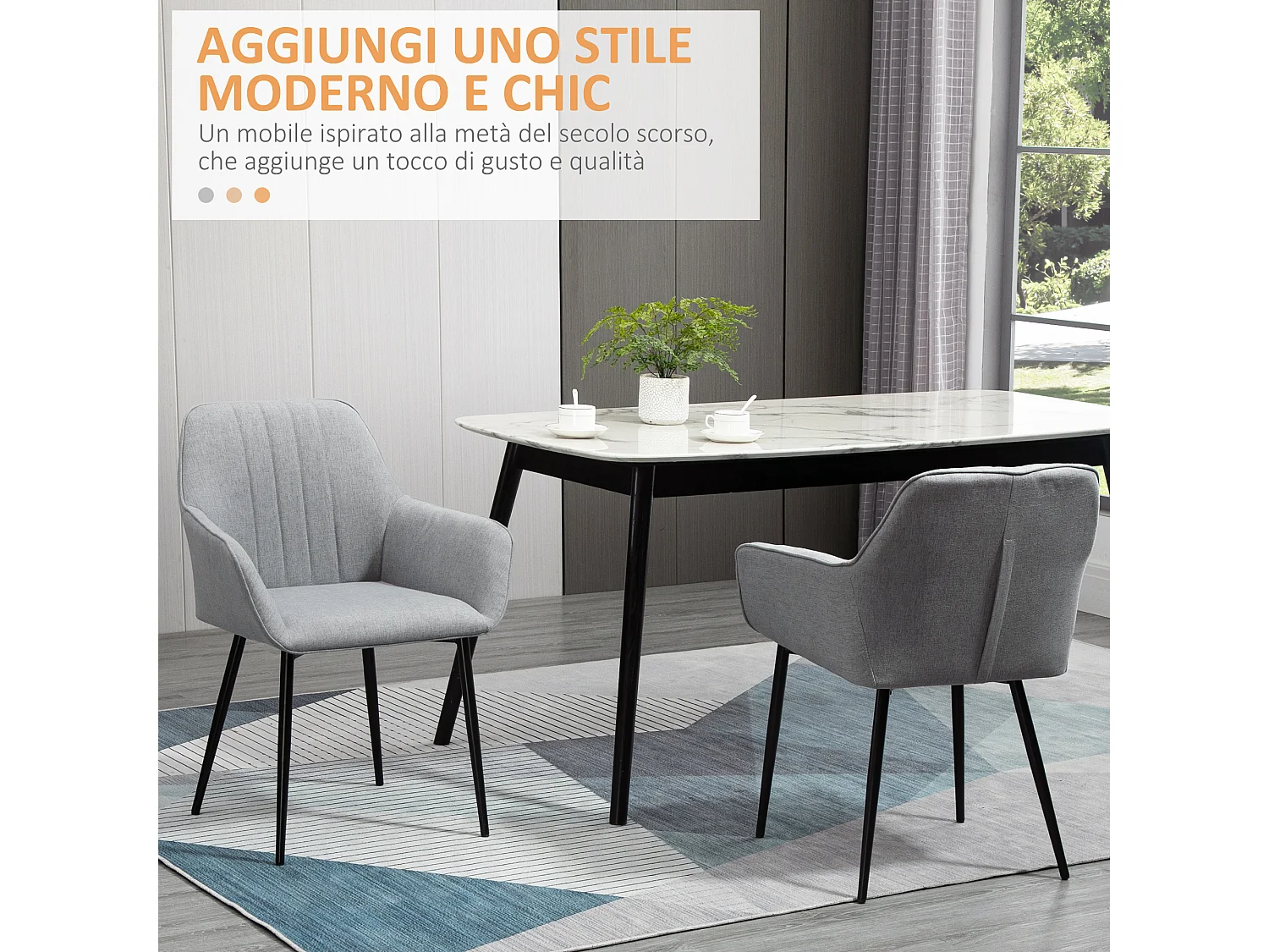 Set 2 sedie da pranzo imbottite in lino e gambe in ferro grigio