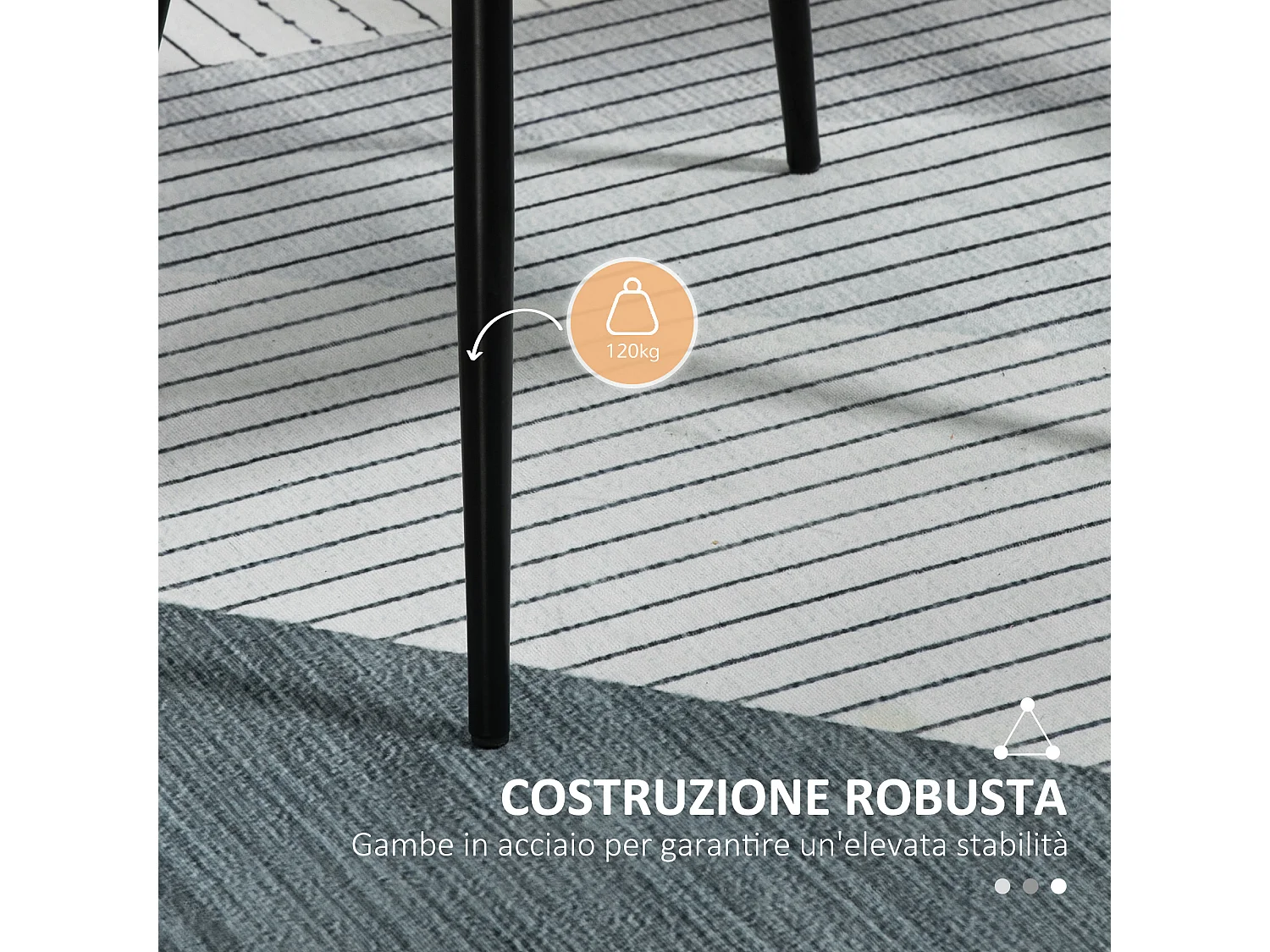 Set 2 sedie da pranzo imbottite in lino e gambe in ferro grigio