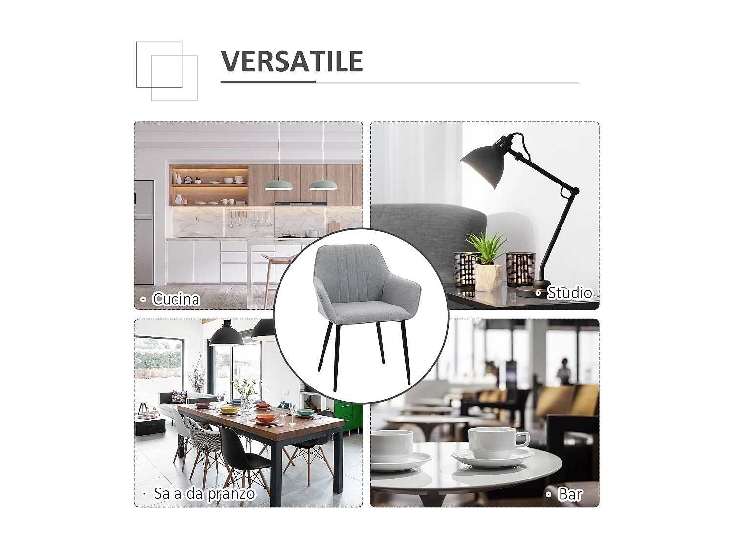 Set 2 sedie da pranzo imbottite in lino e gambe in ferro grigio