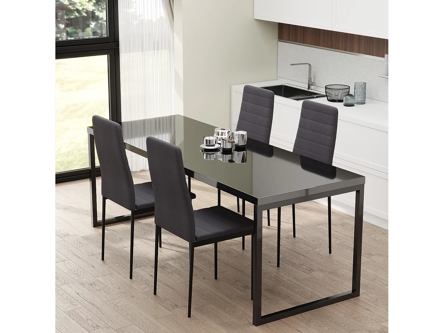 Set 4 sedie imbottite per soggiorno in metallo e tessuto grigio