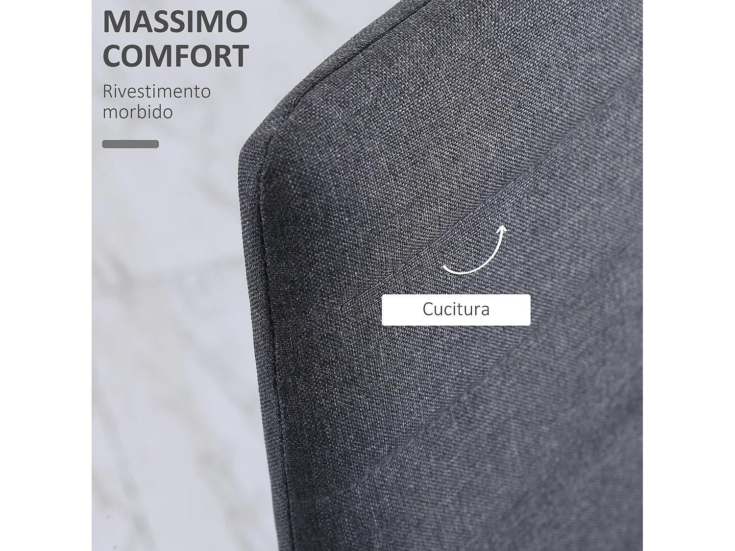 Set 4 sedie imbottite per soggiorno in metallo e tessuto grigio