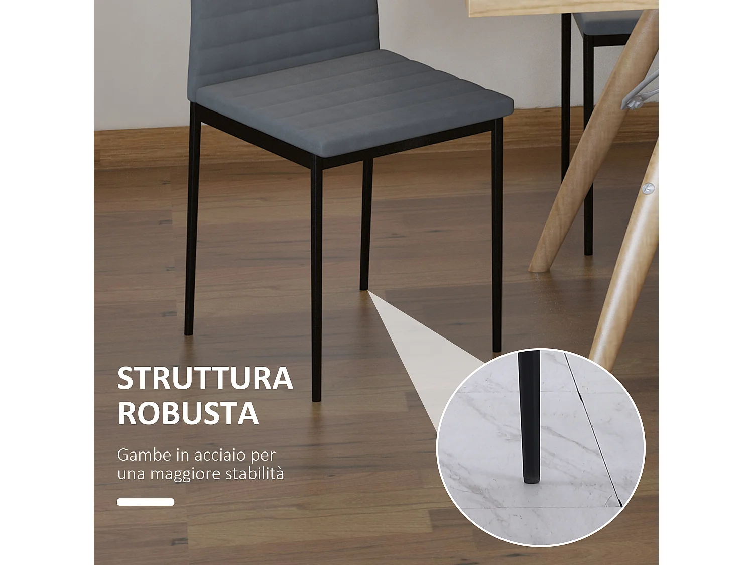 Set 4 sedie imbottite per soggiorno in metallo e tessuto grigio