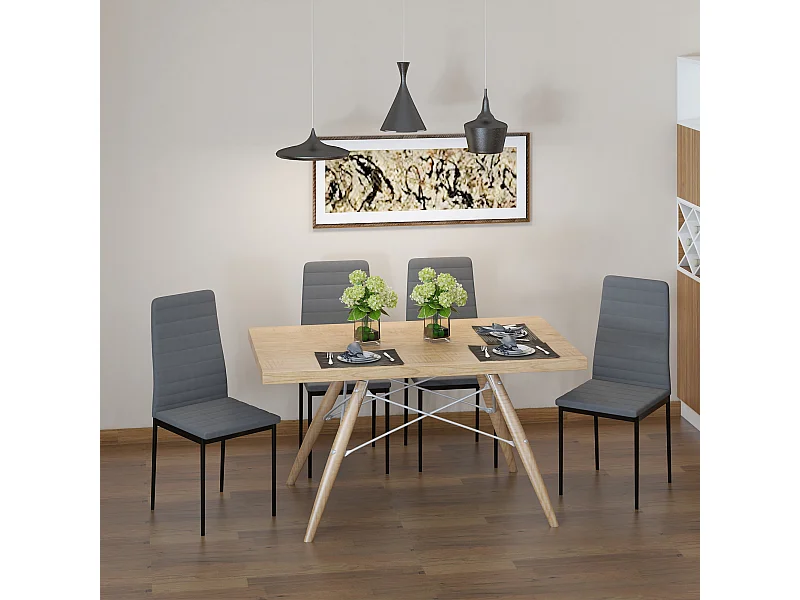 Set 4 sedie imbottite per soggiorno in metallo e tessuto grigio