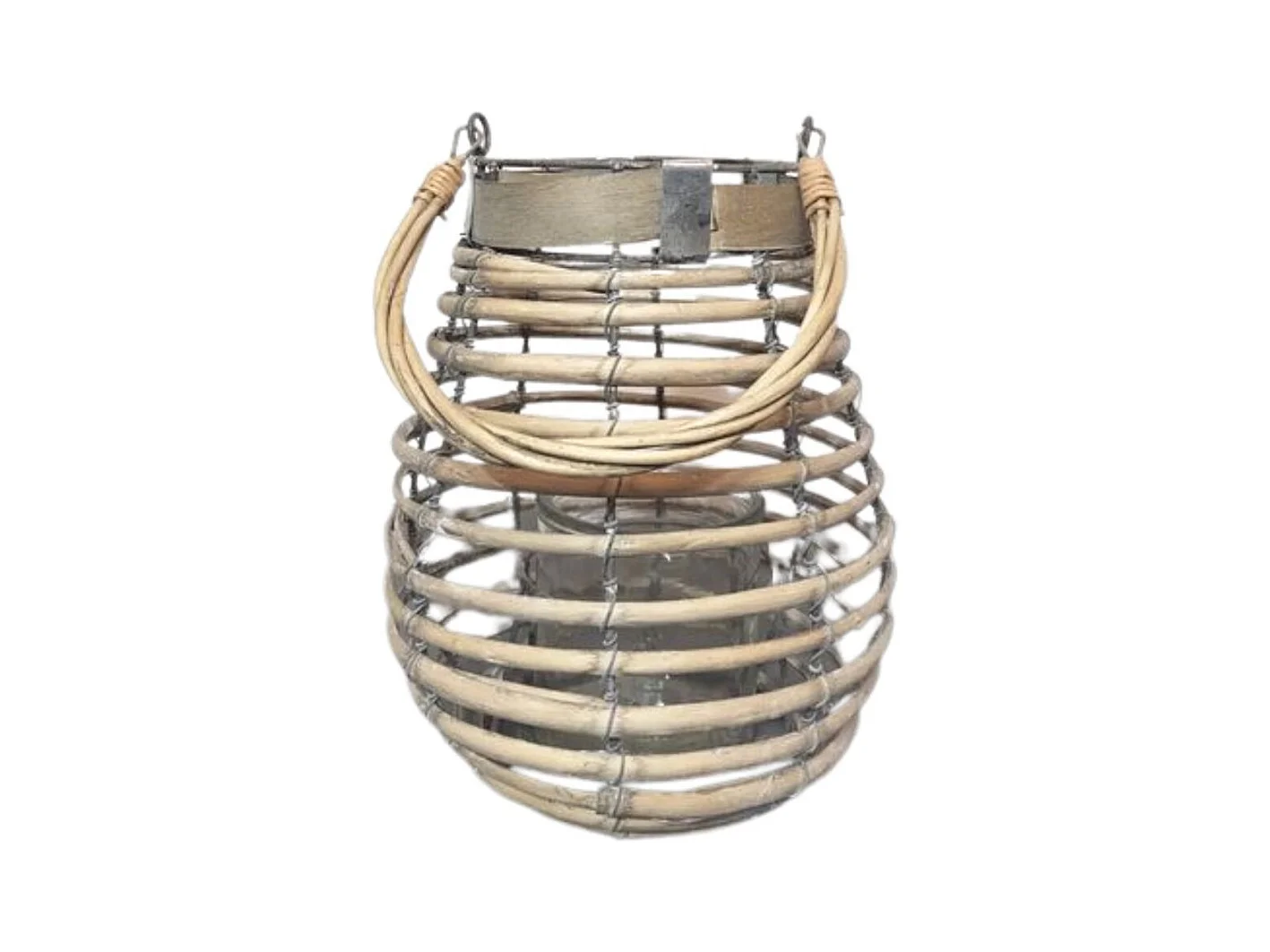 Lanterne jardin extérieur à poser bougie ancienne rotin 25cm