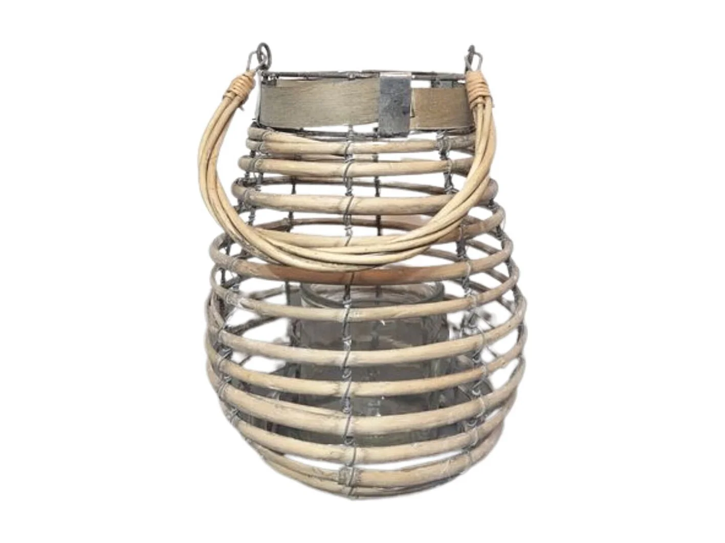 Lanterne jardin extérieur à poser bougie ancienne rotin 25cm