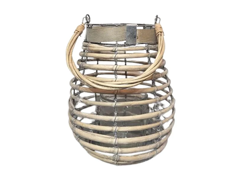 Lanterne jardin extérieur à poser bougie ancienne rotin 25cm