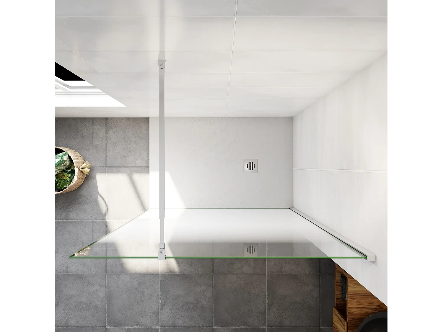 Paroi de douche verre trempé sérigraphié Brume - 120 x 200 cm - 8 mm Verre effet Brume, finition chrome avec barre de fixation 73-120cm