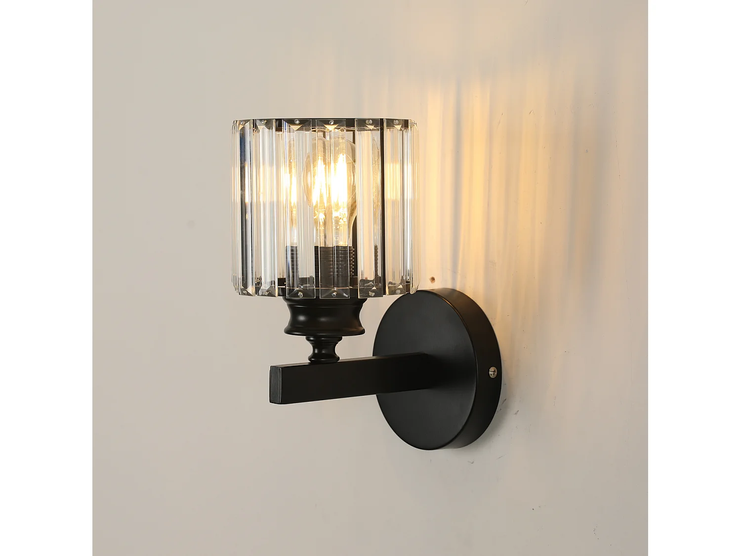 Applique murale longue en cristal noire ronde E27, tête de lampe sans ampoule, pour salon/chambre/cuisine