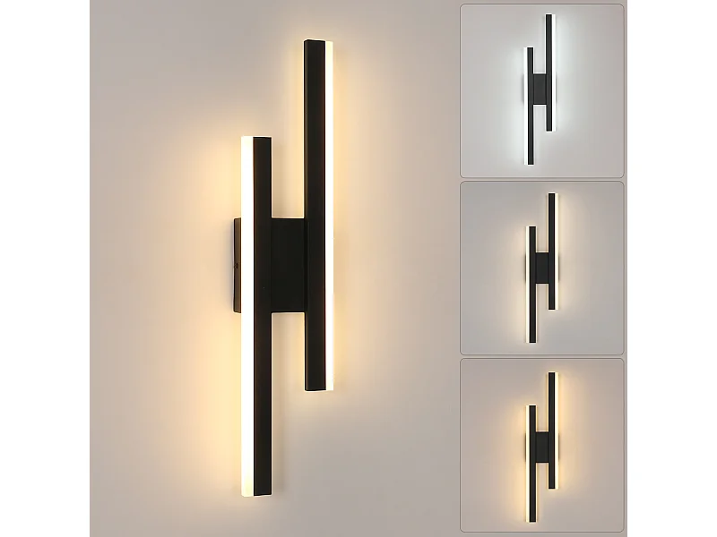 Applique murale nordique simple à LED en acrylique noir, 3 couleurs de lumière, 13 W, pour salon, chambre à coucher, cuisine