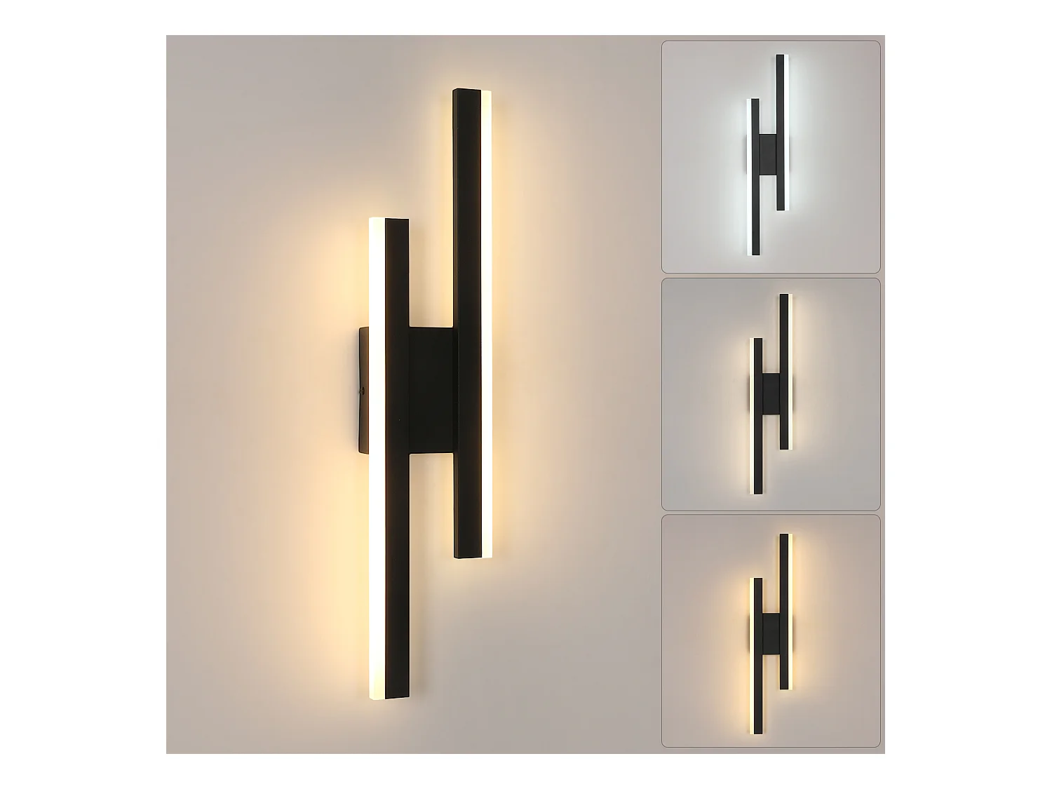 Applique murale nordique simple à LED en acrylique noir, 3 couleurs de lumière, 13 W, pour salon, chambre à coucher, cuisine