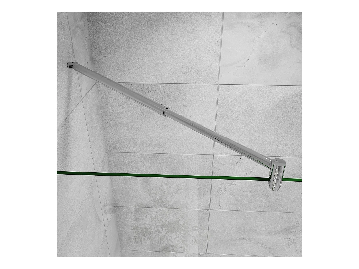 Paroi de douche verre trempé sérigraphié Brume en 8 mm verre - 90 x 200 cm - Profilé chrome avec Barre de stabilisation extensible 70-120 cm