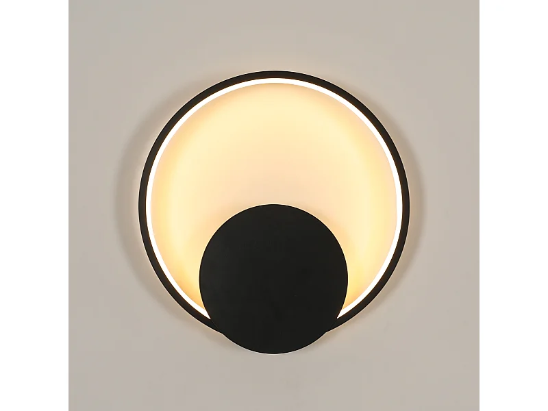Applique murale anneau noire ronde diamètre 31CM 18W lumière chaude pour salon/chambre/cuisine