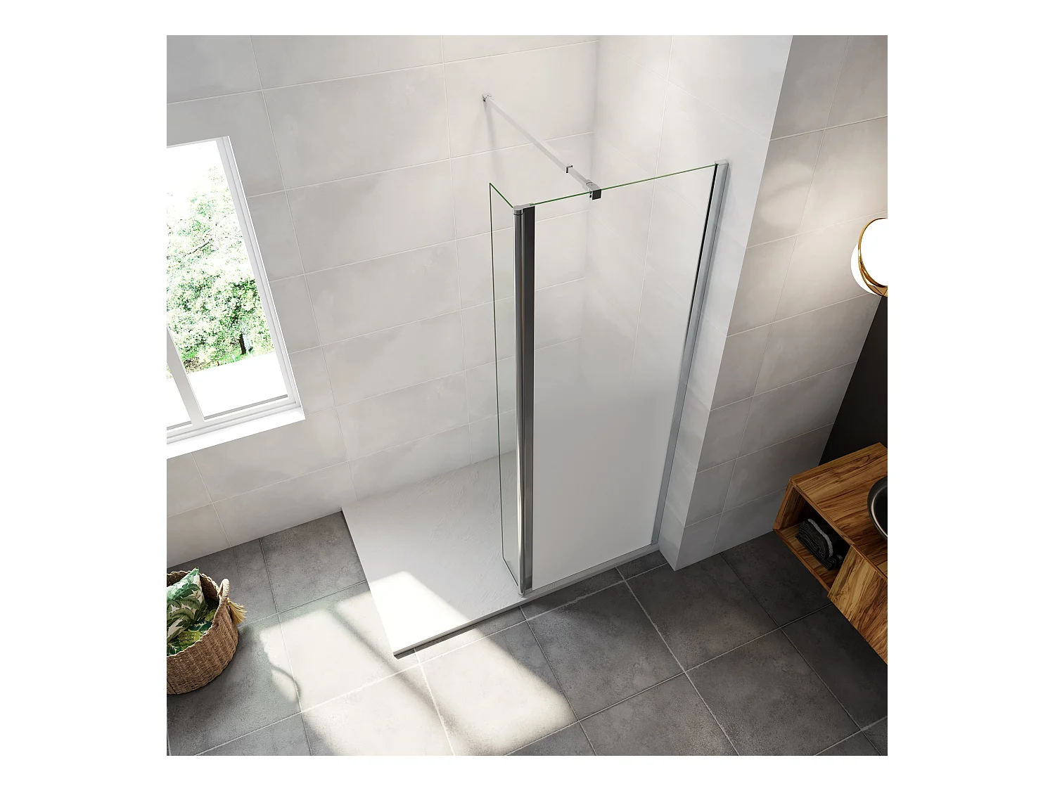 Paroi de douche avec 40 cm retour pivotant - 50 x 200 cm - 8 mm Verre effet Brume, finition chrome avec barre de fixation 73-120cm
