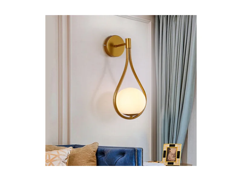 Applique murale nordique en métal et verre, abat-jour blanc laiteux doré, douille E27, ampoule non incluse, pour salon/chambre/cuisine