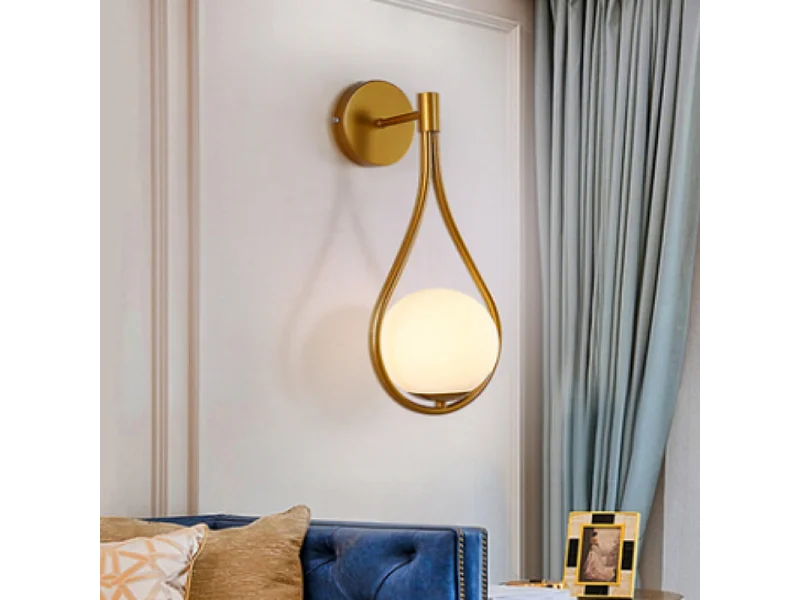 Applique murale nordique en métal et verre, abat-jour blanc laiteux doré, douille E27, ampoule non incluse, pour salon/chambre/cuisine