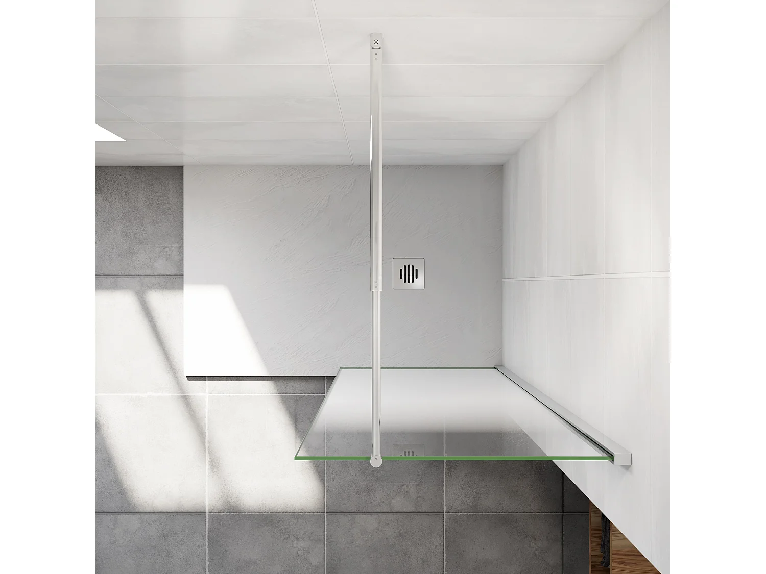 Paroi de douche verre trempé sérigraphié Brume - 70 x 200 cm - Profilé chrome avec Barre de stabilisation extensible 70-120 cm