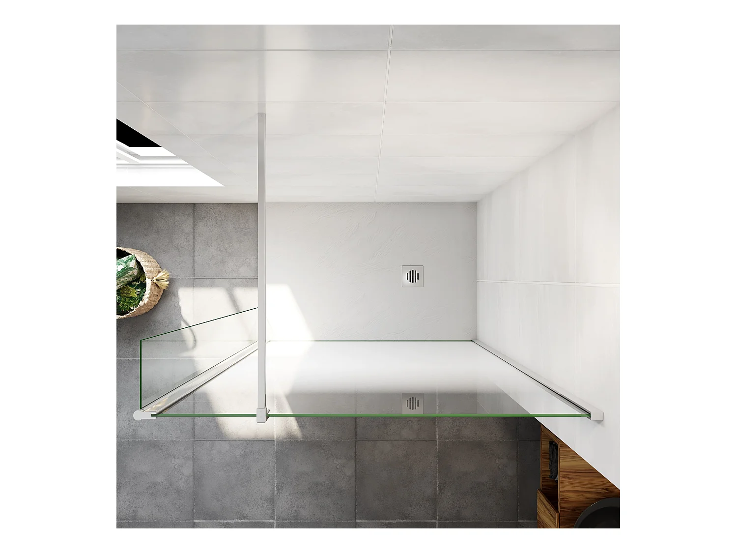 Paroi de douche avec 30 cm retour pivotant - 90 x 200 cm - 8 mm Verre effet Brume, finition chrome avec barre de fixation 90cm en carré