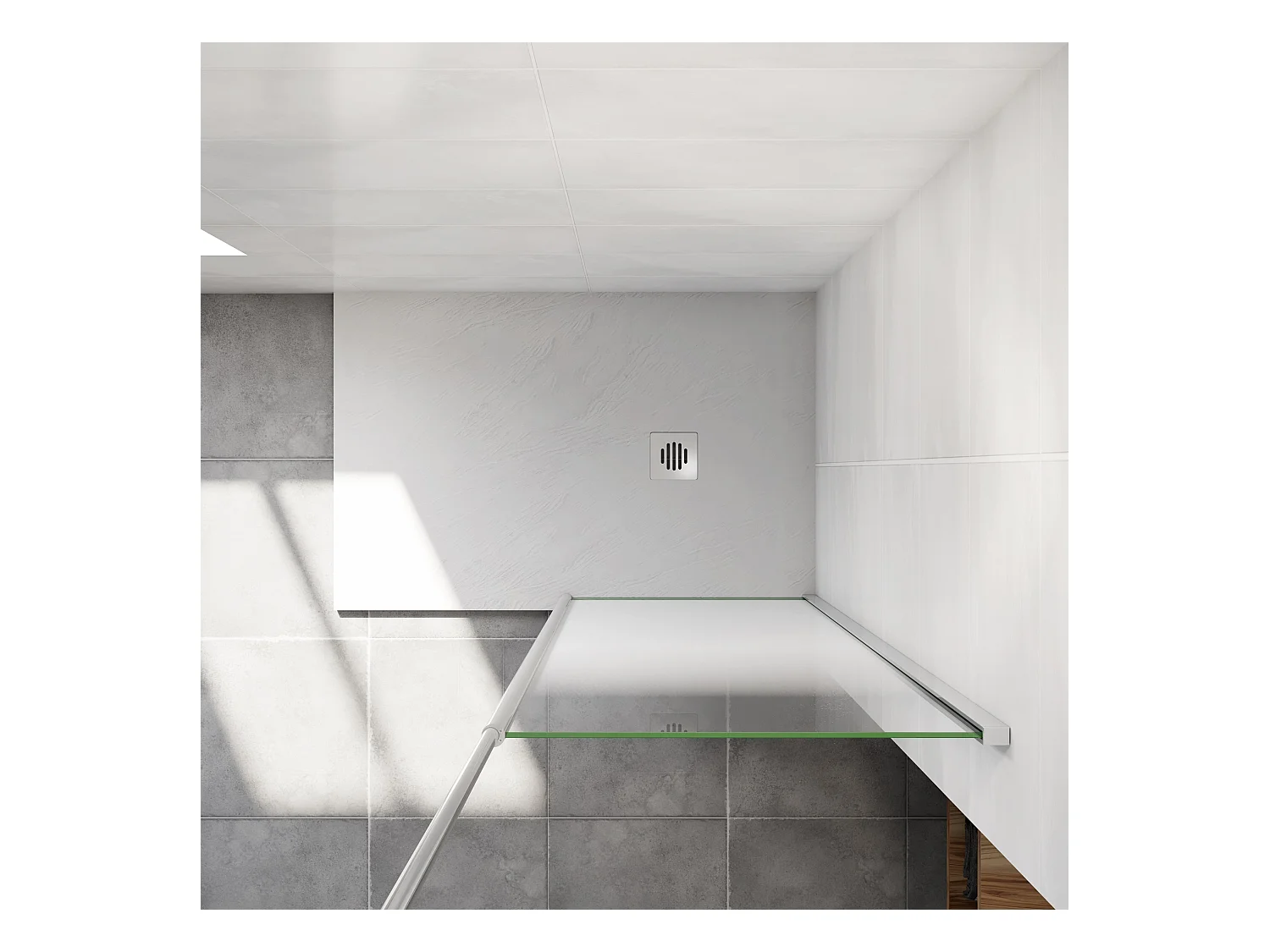 Paroi de douche verre trempé sérigraphié Brume en 8 mm verre - 70 x 200 cm - Profilés chrome avec barre de fixation 90cm