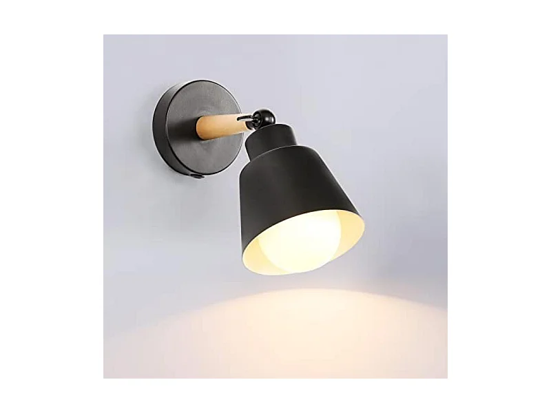 Applique murale macaron noir mat, tête de lampe E27 sans source lumineuse, pour salon/chambre/cuisine