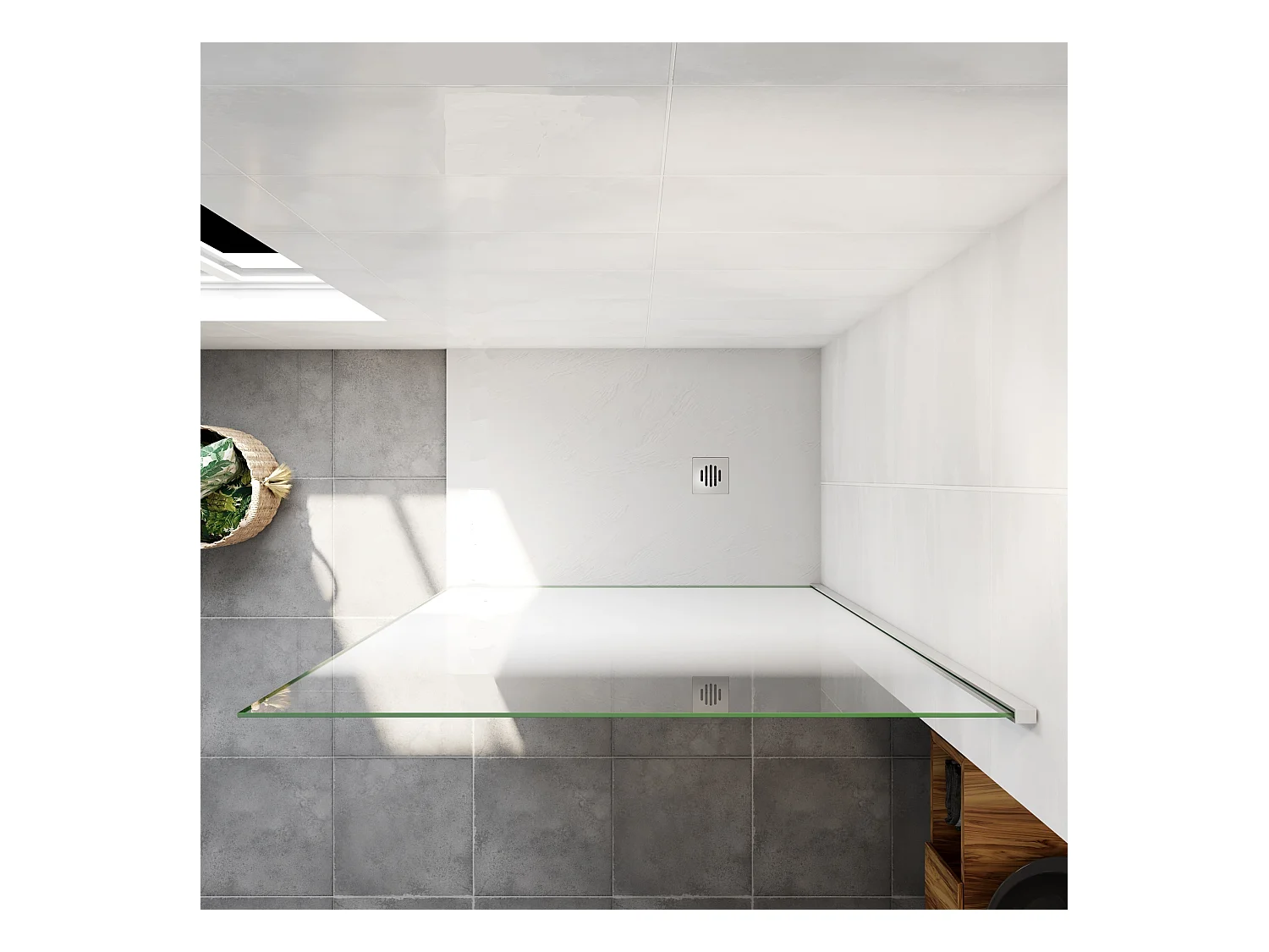 Paroi de douche verre trempé sérigraphié Brume en 8 mm verre - 140 x 200 cm - Profilés chrome et Intimité & élégance